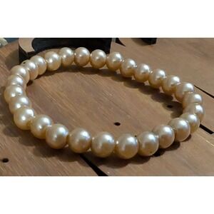 Vintage Faux Pearl Stretch Bracelet Champagne Cream Classic Stack Minimalist